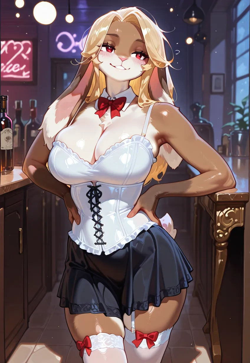 (masterpiece), (highest quality), (figure), (Very detailed), (High resolution), (8k), (Perfect Anatomy), (Anatomically correct), One Girl, Very large , Big Bretails, Drill Hair, (Golden Hair), very cute girl, Short, young, , Young, delicate, Attention to girls, she, smile, 魅力的なsmile, blush, Best moment, , low length, Eye color is pink, Bright Eyes, Vivid eyes, cute, Thighs, Thick legs, Waistline, Being spoiled, Innocent, i love you, Love Viewer, Beautiful Skin, Beautiful body, cute face, delicate arms, Innocent, Boyfriend's gaze, Vivid eyes, Neat, blush, Sensual, whole body, Seductive, Detailed skin texture, Intricate details, Very detailedな顔, Beautiful Eyes, Big Eyes, heart, Inviting, Desire to monopoliote, Gorgeous, Beautifully shaped breasts, Looking up, I u, upright, Are standing, 魔法少女まどか☆マギカ, Mami Tomoe, Bunny girl, Fake rabbit ears head dress, night bar, High heels, Showing off, Raise one leg,