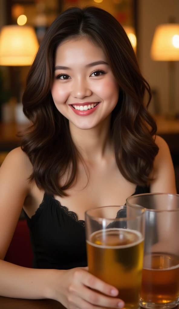 woman, portrait, smiling, at a party, photo taken on a disposable camera, fujifilm