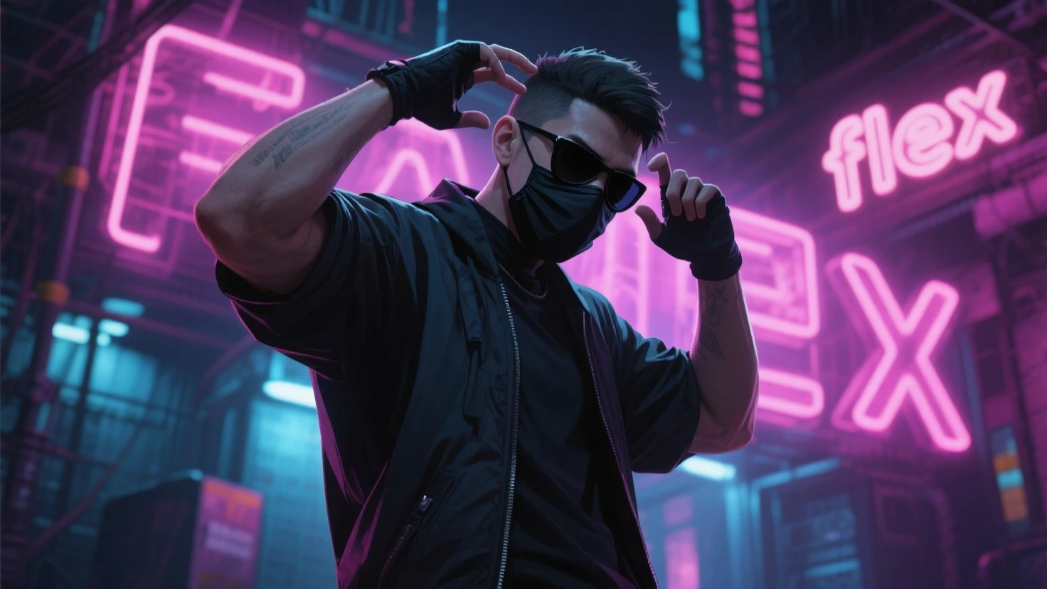 Homen forte cyberpunk neon , cinematico 8k