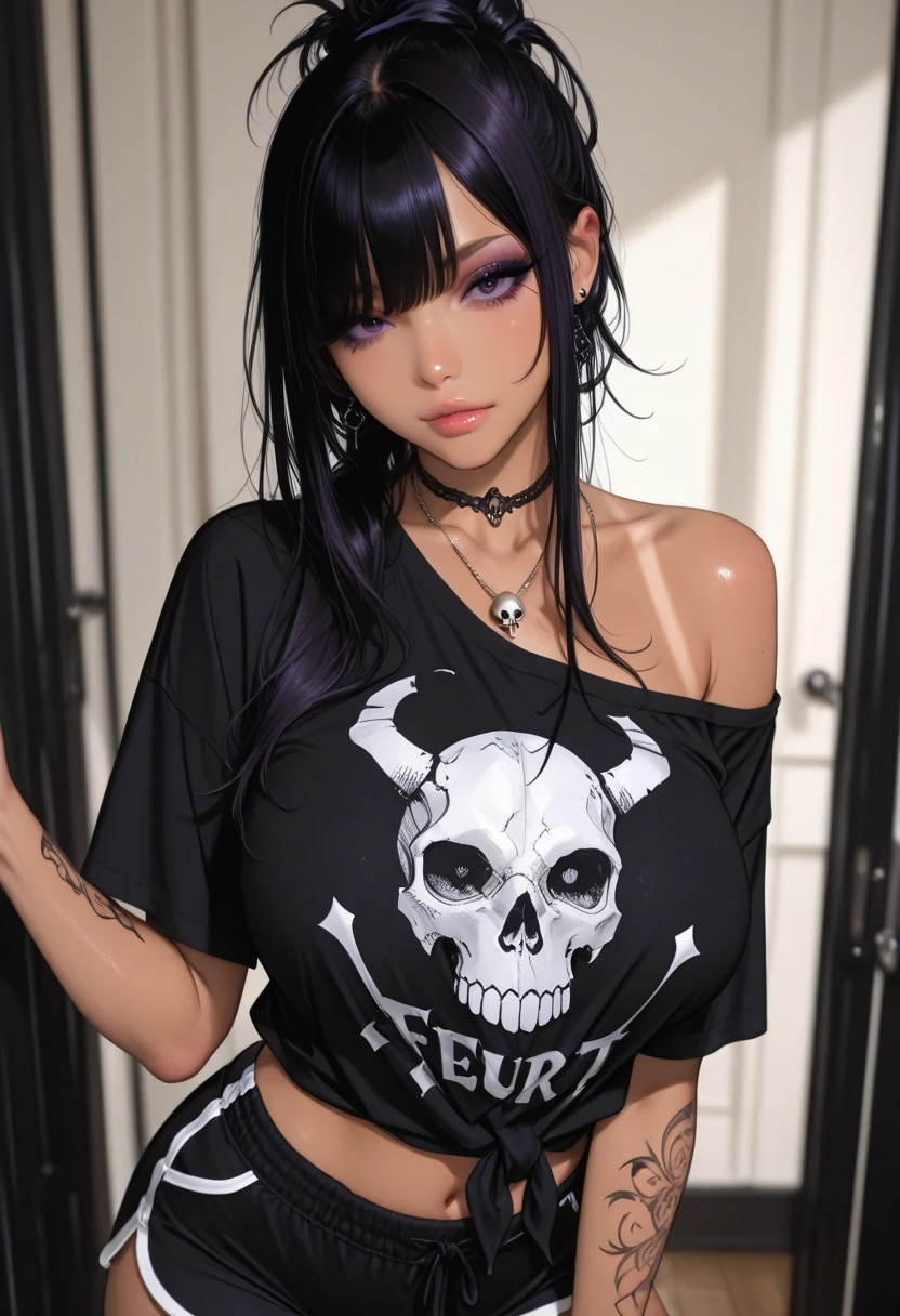 ((walking in a park, sunny day, full body))<lora:HanaLoRA:1>  hana dressed as a gothgirl, tattoos, black nails, yellow eyes, twintails, earrings, woman, large breasts, black hair, nose piercing, ear piercing, black lipstick, collar, bangs, spiked collar, nail polish,  beautiful eyes, beautiful girl, high detail skin, high detail eyes, high detail hair, highres, ultra detailed, Highly detailed,masterpiece, best quality, big smile, sfw