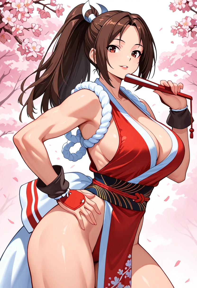 ((8K)), ((32k)), ((Highest quality)), ((masterpiece)), ((超High resolution)), ((Tmasterpiece))、((8K)), ((32k)), ((Highest quality)), ((masterpiece)), ((超High resolution)), Fine skin、女性1 person、pink sexy dresses、((Mai Shiranui:1.2)), Expose your shoulders、Brown Hair, Brown eyes, Long and high ponytail, hair band, 1 person、Captivating Smile Age 25, Japanese Mature, beautiful指, beautiful長い脚, beautiful体, beautiful鼻, beautifulキャラクターデザイン, Perfect Eyes, Perfect Face, jewelry, hair ornaments, king of fighters,((Large handheld fan:1.6))、
(Tabletop, Highest qualityの, Highest quality, beautifully、beautiful: 1.2), Very detailed, More detailed,適切な体のProfessionalポーション,Tabletop,Ultra-high quality output images,High resolution,Intricate details,Very delicate and beautiful hair,Realistic photos,dream-like,Professionalの照明,Realistic Shadows,Focus Only,
(Big Breasts:1.2,) , フローティングスカートFine skinの質感, High quality fabric, High quality metallic texture、((Beautiful and dense face))、RAW Photos、Professional, Ultra-fine painting, ((alone)), beautiful胸、Highest quality, Very detailed, Very detailed詳細, Finer details, so beautiful,(Five Fingers, Four fingers and thumb),Concept Art, Anime fantasy artwork, Detailed fantasy art,8KHigh resolution, Detailed Art, 8 Slim legs, Defined, Defined fingers