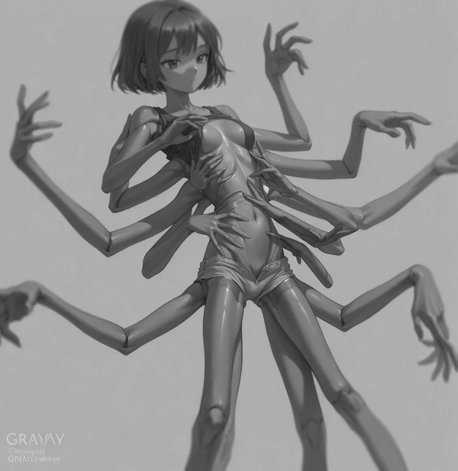 Highest quality, masterpiece, Ultra-high resolution, female、Monsterization、bad anatomy, long_neck, long_body, longbody, deformed mutated disfigured, missing arms, extra_arms, mutated hands, extra_Legs, bad hands, poorly_drawn_hands, malformed_hands, missing_limb, floating_limbs, disconnected_limbs, extra_fingers, bad fingers, liquid fingers, poorly drawn fingers, missing fingers, extra digit, fewer digits, ugly face, deformed eyes, partial face, partial head, Bad face, inaccurate limb, cropped