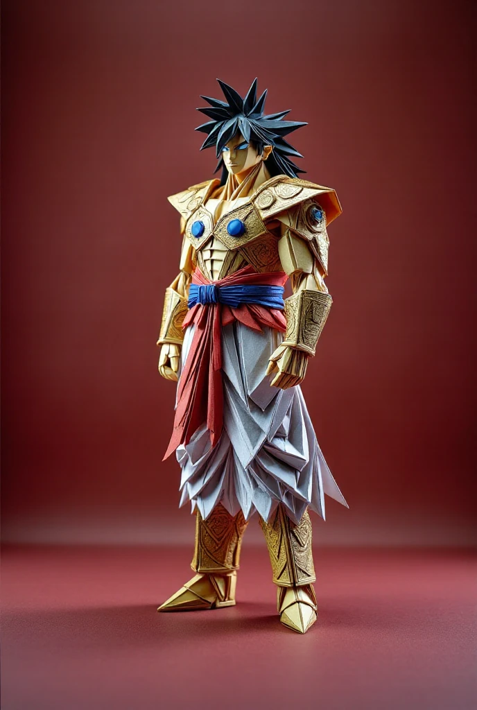 Ancient Japanese ceramic figure of Saitama from One Punch Man, ancient artistic stylings, museum display case