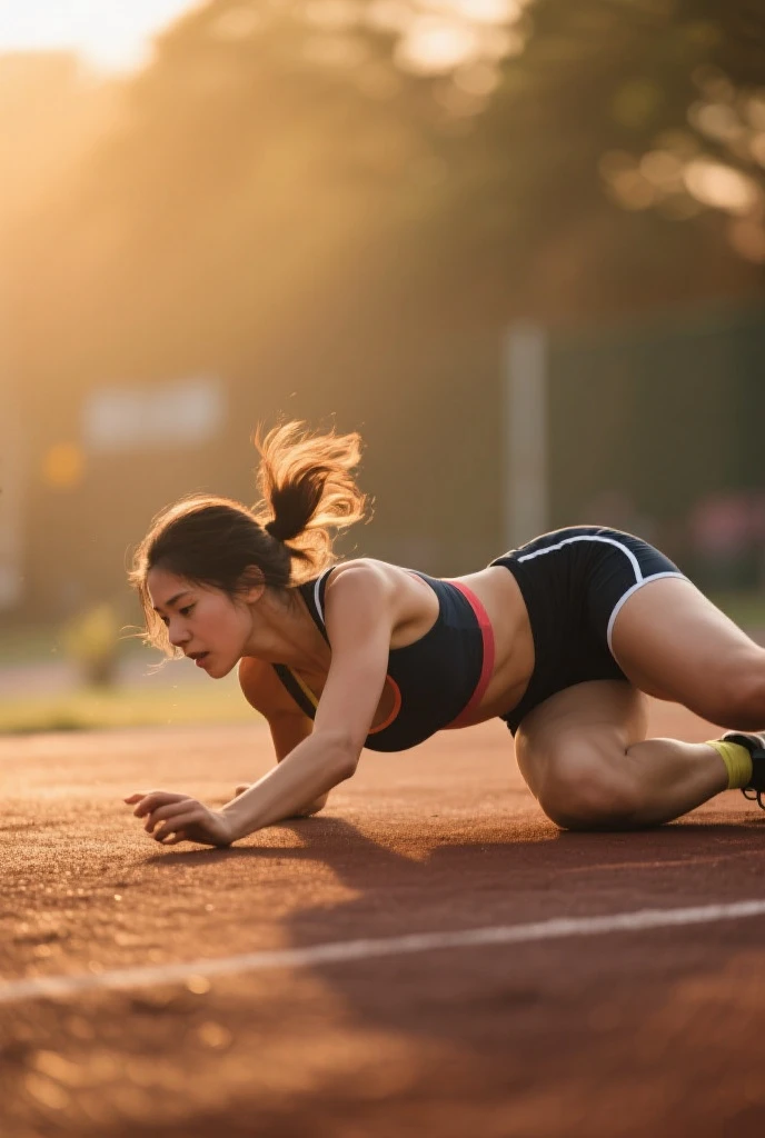 a healthy and sporty Japanese girl, athletic slender body,anime style, vibrant colors, action lines, detailed, trending on Instagram