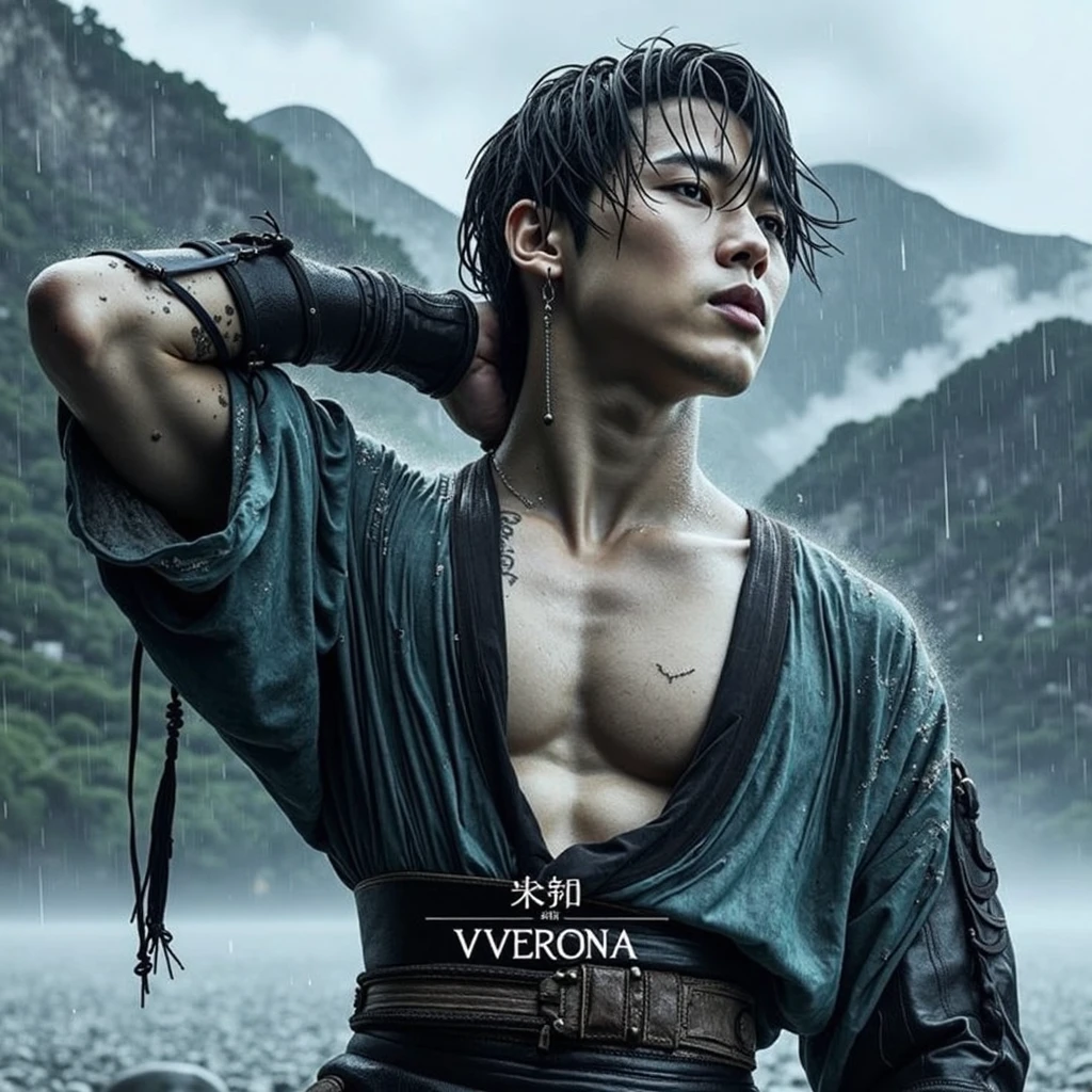 Masterpiece, Highest quality, war, cold weather, realistic, 1 person, mature man, A quiet and charming young man., 30 years old, Portrait, ใบหน้าที่Highly detailed,Masterpiece,best quality,Highly detailed,very detailed, Levi Buman, armor,(Broad shoulders)) (muscle), alone, black hair,blue eyes, muscle shoulder armor, Holding, look at viewer, Holding black stick, Digital Artwork, black short hair, belt, sky, cloud, electricity, upper body,Fang Tian Hua Ji, gag, blue eyes,ชุดarmorอัศวินสีดำ ,Fang Tian Hua Ji, black wool shawl(Masterpiece,best quality,special, (Broad shoulders)) (muscle), focus man,ถือหอกแทงsky,