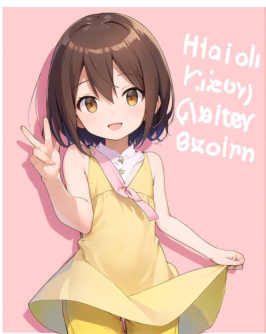 ((One person,)) ayumu kasuga, Brown Hair, Brown eyes, smile, Open your mouth, Very detailed,high quality,blush,Small breasts,naked,((Nipple Covers,Showing off your crotch,))(Pose with your hands,)