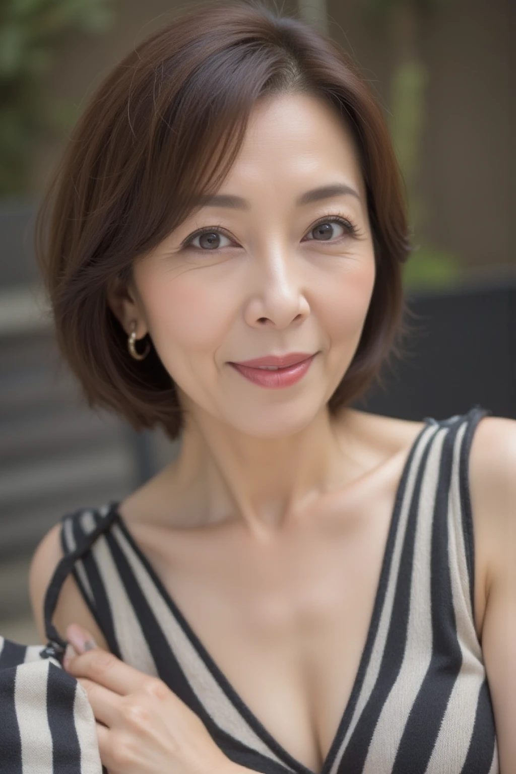 ((Best Quality, 4K, masutepiece, Portrait: 1.3)), (From below, Look down, Looking at the viewer), (Cowboy Shot:1), Photorealistic, Sharp Focus, 1 Beautiful Japan Mature Woman, ((Lying down, Arms forward, Open mouth:0.9, Sorrow:0.7)), ((Sweaty body:1)), Cloth with cleavage view, 48-year-old, Longhaire, Wrinkles at the corners of the eyes, emphasized, ((Big breasts:1.3))),Erotic, Ngo(((Beige coat))),JINS, a park,
