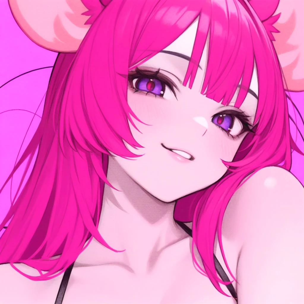 pelo color rosa, pelo color rosa intenso, cabello rosado, ojos azules intenso, ojos color azul, intense blue eyes, electric blue eyes, color de ojos azules, labios enormes, labios hinchados, double ponytails hairstyle, double ponytails, big horns, succubus, sucubo, demon girl, pechos grandes, pechos enormes, Figura de reloj de arena, (cintura estrecha), confianza, superioridad, Palo de golf, malcriado, bully, muslos gruesos, pendientes, arriba, diafragma, Bermudas, sonrisa, medio plano, evil sonrisa, cara de gemido, grande , from the Frente, pechos grandes, caderas grandes, Front, from the front