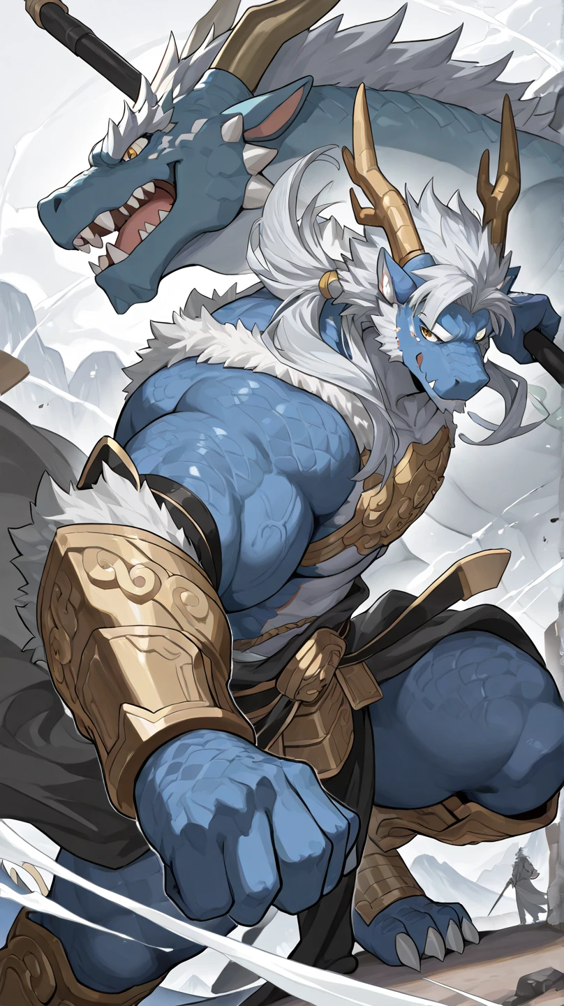 ultra-detailed, masterpiece, masterwork, high quality, best quality, hdr, posted on e621, (by darkgem), (nature, sea, night), nsfw, male, solo, (chibi), (blue little body dragon), hairy dragon, (long silver hair, yellow eyes, white shark body), (nude, foreskin, balls), dynamic pose, front view, dynamic angle, (wet body, )