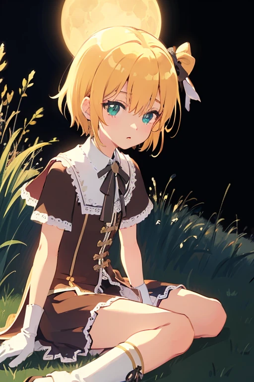 (masterpiece), (best quality), (illustration), (super detailed), (high resolution), absurdity, one girl, (kagamine-rin), (vocaloid), smile, short hair, white hair ribbon, yellow neckerchief, hair clip, shoulder visible, navel glimpsed, sailor suit, black skirt, (blonde), (tattoo of the number 02 on the left arm), very cute girl, Small, young, delicate, touching the back of the head with right hand, outdoors, attention on girl