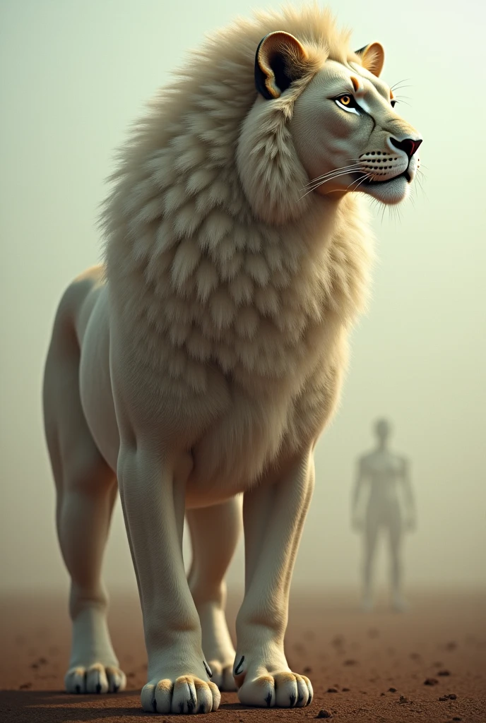 Create a character that is half man and half lion but must be more human. He must be albino and well dressed.. Must be charming Human face