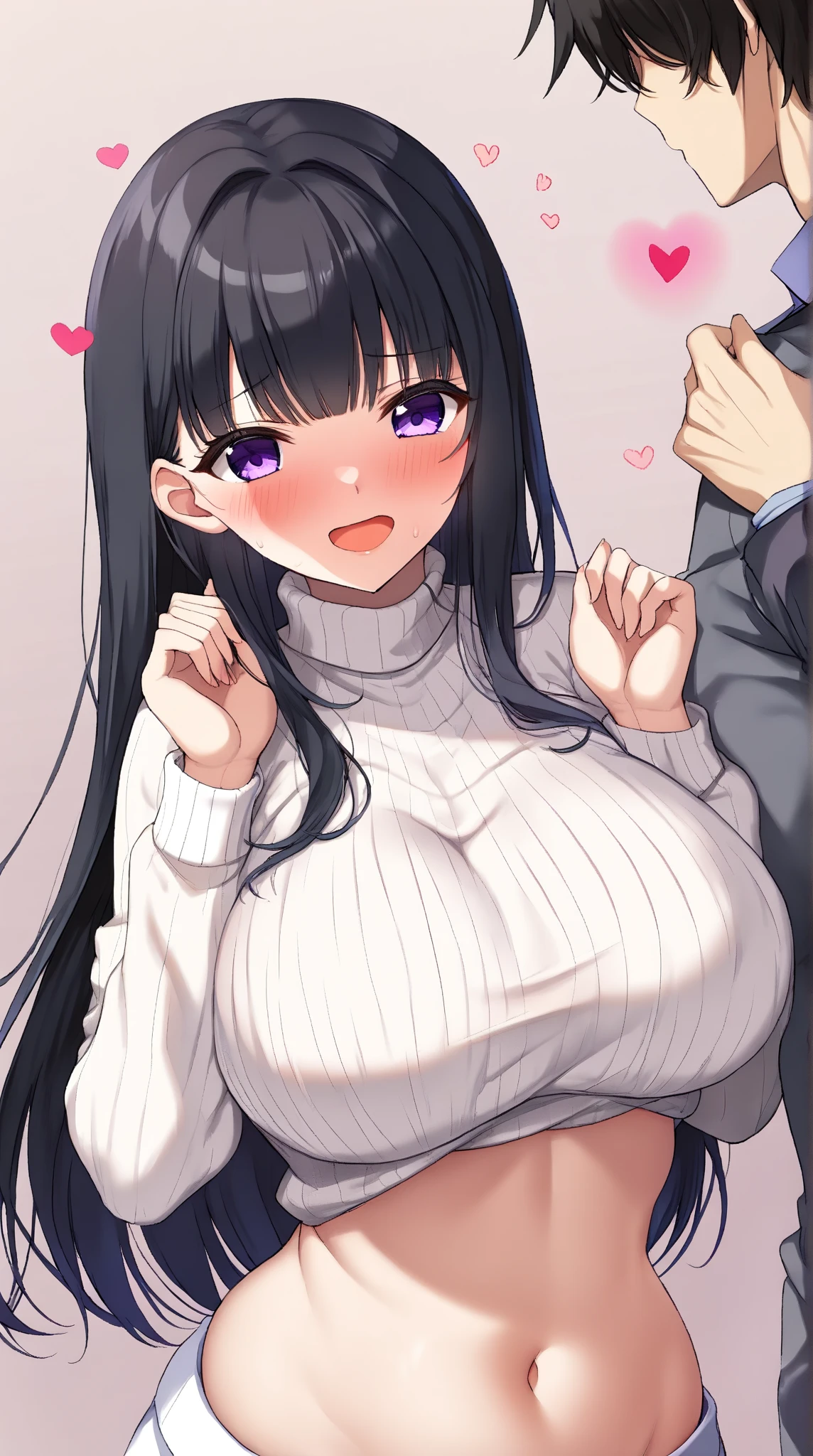 masterpiece,Highest quality,Highly detailed face,(((1 slim sexy girl)))、1 handsome man、((1boy and 1girl are having sex on bed)),((Cum there)),(((1 boy, a boy is grabbing girl’s breasts from behind:1.3))),(Long Hair), (((Huge breasts)))、(Erect nipples)、 ((Love hotel bed,Midnight)),Pink neon light、Dark Room,((Painful face))、Heart symbol、excited、White Breath、(((Clothed sex)))、Sweat、Nervous、Heart symbol