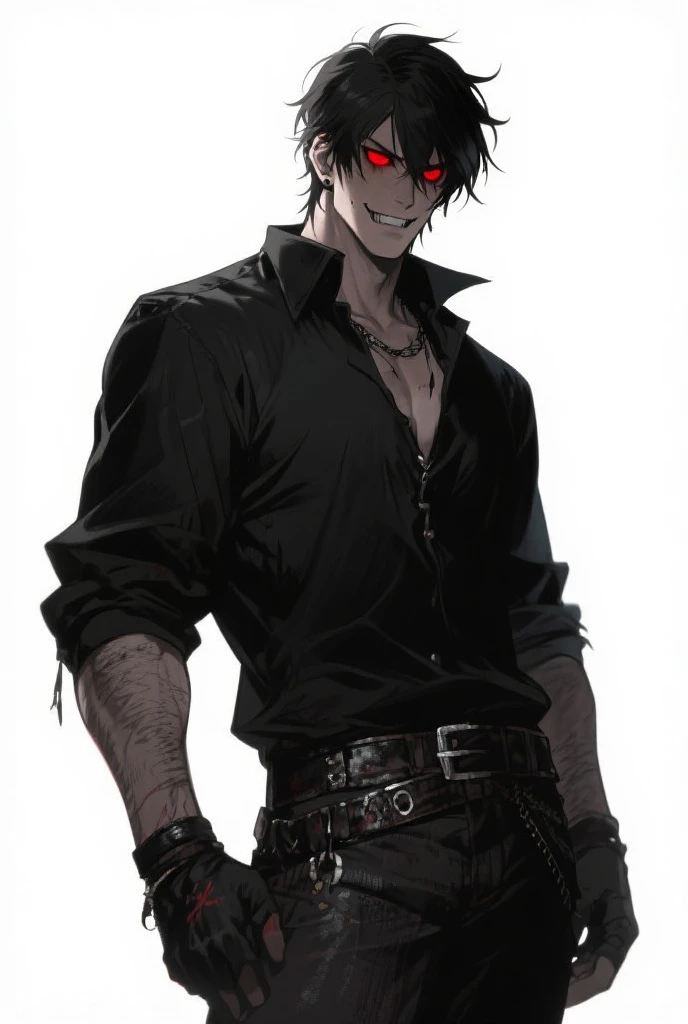 Jeff the Killer, a chilling figure, stands bare-chested before a dimly lit gas station, a beacon of eerie tranquility amidst the night. His pale, gaunt visage is illuminated by the flickering fluorescent lights, a grotesque spectacle of jagged scars and blood-red eyes. The gas pumps, normally bustling with life, stand silent under the influence of his sinister presence. The cold, metallic machinery contrasts sharply with Jeff's organic terror, creating a surreal tableau of horror and suspense.