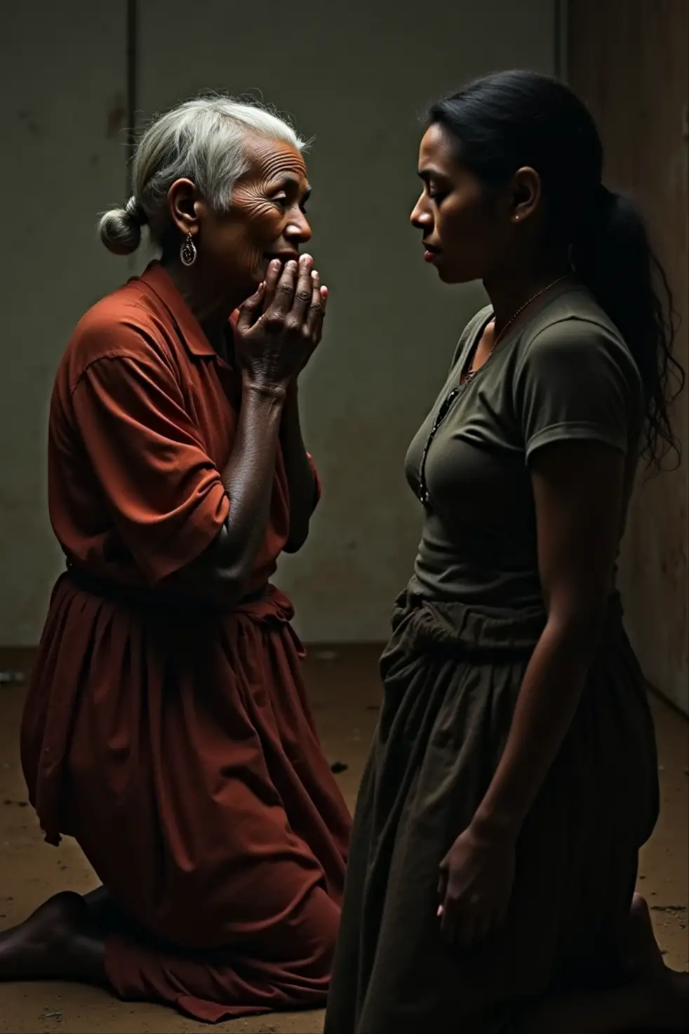 Kurdish nude woman talking with a man in village room 
