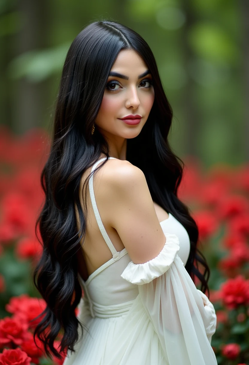 <lora:@mbreV_962:1> @mbrev,, (32K resolution, masterpiece, ultra high quality, best quality, ultra high definition, perfect anatomy, Incredibly detailed, RAW, ultra super realistic, photorealistic, cinematic lighting, exquisitely detailed, extremely intricate, 8k UHD, high resolution), (1girl), cropped  off-shoulder tank top,  skirt, elegant hair, standing in the middle of a flower field,  seductive smile, dynamic vivid colors
