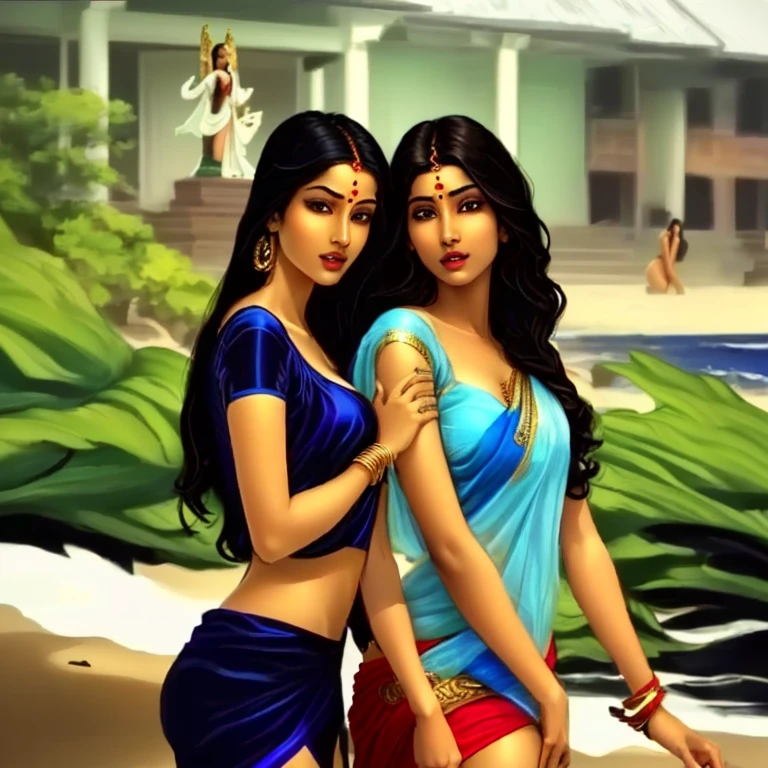 Realistic radha krishna water beach beautiful location mountain colourful realistic face