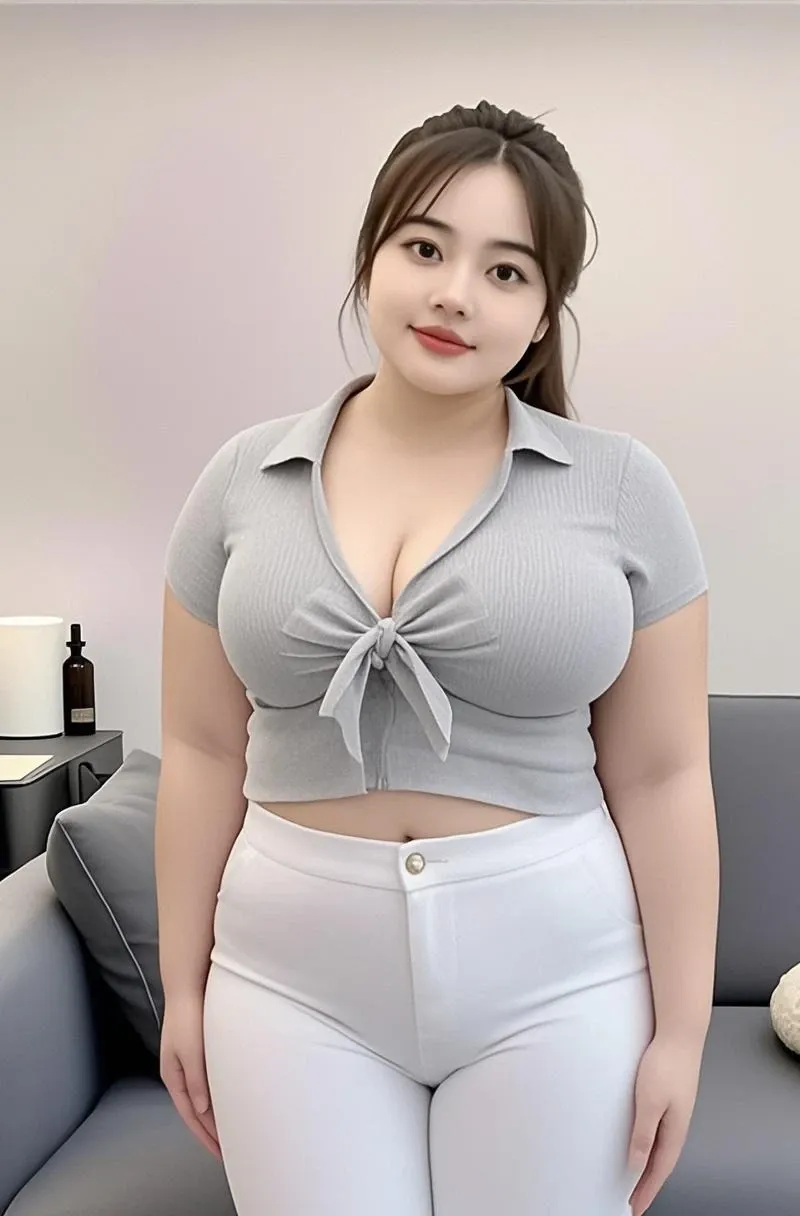 (8K, best quality, masterpiece, Golden Ratio Composition,:1.3), woman, (Beautiful woman in her 40s), (90 kg obese woman), (Thick thighs), (雪白光滑的Long legs), (Wearing a white shirt,:1.2), (Huge breasts), (Long legs), Soft face line，Gentle，Silver short hair,