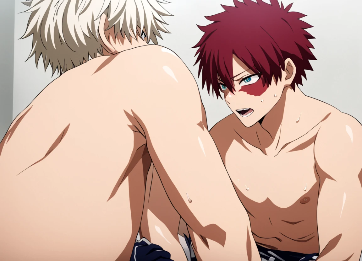male focus, muscular male, best quality, amazing quality, amazing aesthetic, absurdres, rating explicit, official style, year 2023, game cg, Ryomen Sukuna, jujutsu kaisen, beach, smiling, navel, nipples, precum drip, big penis, balls, pectorals, anal, sex, lying, on back, cum in ass, cumdrip, flaccid, foreskin, after sex, after anal,