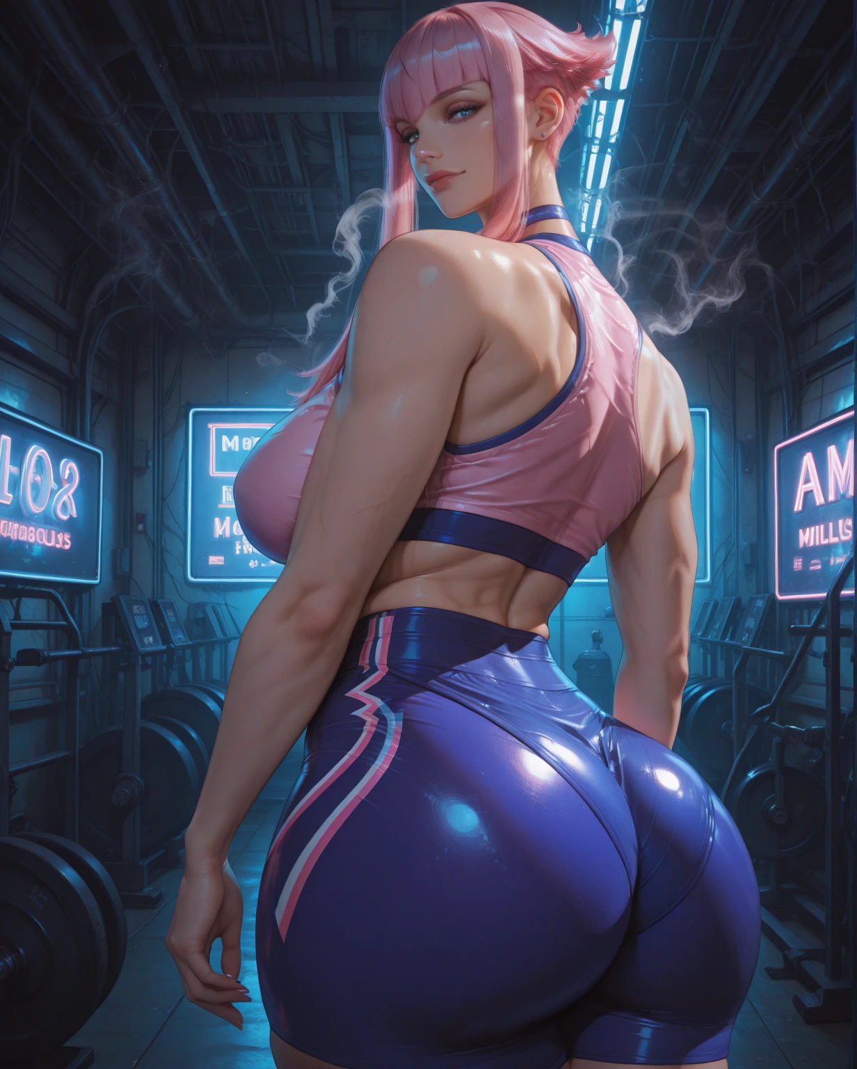 My friend is very modern, has pink hair, likes technology. Your body is natural and sculptural, with big breasts and a hot ass.