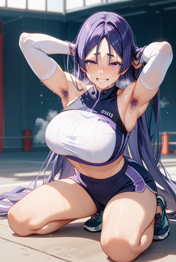 (32k, Super detailed, Ultra-detailed, Anime track and field girl: 0.8), 6+ girl, ((A girl has intense vaginal sex with a man:1.5)),Intense cowgirl sex, (18 year old girl: 1.4), A neat and clean woman, (Bouncing Ample breasts: 1.4), valley, (Cheeky Smile: 1.1), (Black knee socks: 1.1), Camisole, mesh (White, black and light blue Tank top: 0.9), (Official Conference Tube Top: 1.1), T-Shirts, Off-the-shoulder crop top, mini skirt, sneakers, sandals, (Gym suit: 0.9), (Toned body: 0.9), Compression shorts, (Track and field athlete: 1.1), (cute: 1.1), (Purple hair bob cut: 1.1), (Large, bouncy breasts: 1.1), (Nipples rubbed and felt good: 1.2), Front, ((Having intense vaginal sex with a man:1.5)), (Shake your body violently: 1.2), ((The girl pistons her body violently: 1.3)), Hustle, Girl's home, NSFW