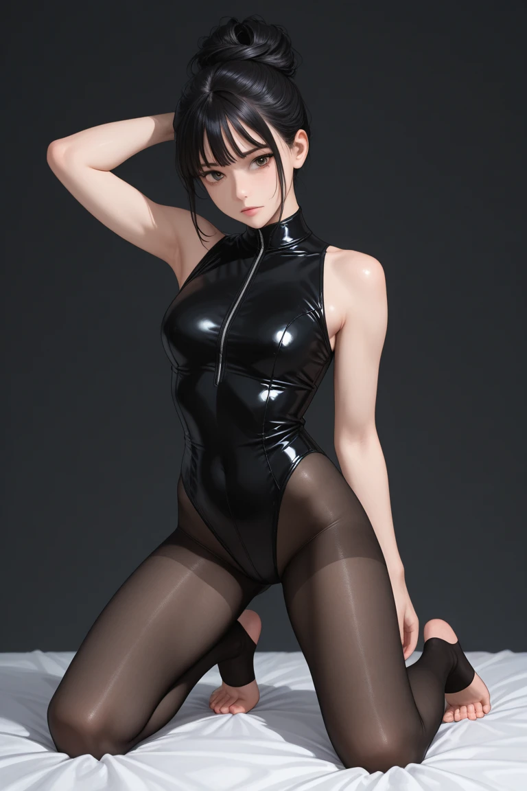 1girl in, Mary Rose, shorth hair, Black hair, A smile, embarrassed from, red blush, hard :1.4, (small tits), (White enamel high neck competitive swimsuit:1.2), (Sheer:1.3) (Hard indentation into the crotch), All body in, (((Squatting on the ground M-shaped legs))), (Opening legs), (((Open your legs wide from side to side))), ((Show your crotch to viewers)), Sitting with bent knees、Perfect high heels, Example Pool, Perfect eyes, perfect hand, 超A high resolution, Movie angle, Professional Lighting, top-quality, masterpiece, side lights, sharp, Perfect focus, bokeh dof, Photorealsitic, (Beautiful eye for fine details:1.3), realisitic, (3D顔:1.1), (shinny skin:1.5), (Complex facial details in ultra-high resolution), (Pores on the skin of the face:1.3), Ultra-high resolution fabric texture、8k eye details、8K pupil、gazing at viewer、((Open your crotch wide in an M shape for the viewer))、(Frontal shot:1.5)、Crotch height camera、((Arms behind your head))、((Show off your armpits))、
