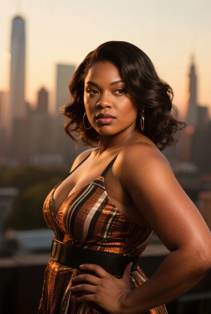 Dark-skinned Moorish woman, age 45, sensuous, Bullish, corpanzil, big bust, rosto sensuous, red mouth, dark brown wavy hair down to the butt, large and gluteal, long red dress, at an empty crossroads, full moon at night