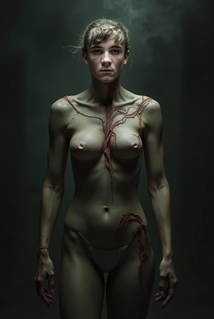 masterpiece inspired by Hellraiser, H. P. Lovecraft and Evil Dead 2013, realistic full body ((hard body piercing)) photography of two young skinny evil zombies, without clothes, with satanic signs on the naked body, the ouija board painted on the body , two young evil zombies with hard and pierced body ((two young skinny naked young skinny evil female zombie, full body pierced)), decomposing, dark black liquid from decaying body, 12k definition, full body of two beautiful ,cute,young,thin,naked,creepy,scary,evil,zombie,psycho,monster,bat,young,with translucent,pale,ghostly rhinestones. dark evil zombie skin huddled close with no clothes, decaying blue-black liquid body with perforation, very intricate scary face paint, fully perforated body paint with dark liquid, detailed glowing ghostly dark liquid coming out of eyes, glowing evil zombie and weird, skinny emo, light blue and light green dark hair and scary evil blue smile, dark gloomy scene in very creepy haunted house, ultra detailed ((dark art)), horror swamp, full body view, head to toe, UHD