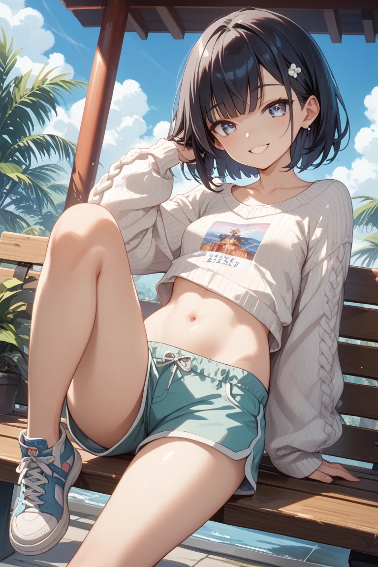 highest quality、Elementary school student bra、Beige shorts、Cute appearance、Stretch your legs in the room、Armpit sweat、Grass、Ecstasy face,(Attractive person), (girl1name), (Highly detailed face, smile) ,, (日本のgirl), Slightly round face, (Tan brown face:1.6), cute, Big eyes、2D,highest quality,(masterpiece),(((whole bodyが映る))),(((whole body))),(wavy-medium hair:1.6),(hair over one eye:1.3),((Chestnut brown hair)),Healthy brown skin,((Denim hot pants)),Leather Belt,Pink Tank Top,Shining bare feet,barefoot,Beautiful brown eyes,Attractive thighs,Sloppy body type,Bedroom,get drunk,Upward glance,cheeks are bright red,あざとcute,Sleeping face like an angel,Erotic look,whole bodyに汗の大きな滴,humid,Waistline、My Room、(Sleeping on your stomach:1.1),(Angle shot from directly above:1.2),Poses that accentuate the buttocks,Angle to emphasize the buttocks,Sole