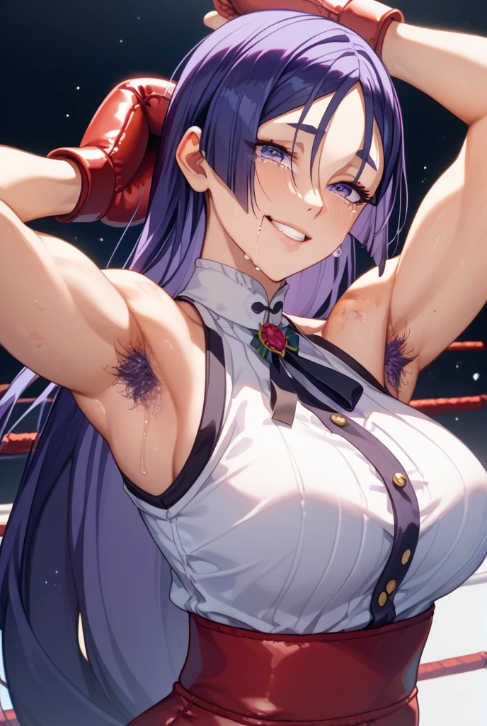 (((masterpiece))),(((best quality))),(ultra-detailed,high resolution:1.2),(illustration),((an extremely delicate and beautiful)),(detailed background), ((((hug from behind)))), sex from behind, standing sex, ((((motion lines)))), vulgarity, clothed, (((wrestling ring))), ((1girl)and(1muscular shota boy)), hetero, (1girl,tall stature),((((Bronya Rand/(Honkai:star rail/)))),official alternate costume, (slender body:1.4), (long hair,drill hair),grey hair,hair between eyes, grey eyes, (large breasts), pale skin,shiny skin, (rolling eyes,ahegao:1.4),(trembling), ((She wears white dress, black silk stokings,leggings,black footwear, thigh boots, elbow gloves,black gloves, long sleeves, sleeveless, jewelry,earrings)), (cum in pussy:1.4),cum on clothes,cum on breasts,excessive cum, clothing aside, clothed, ((((1muscular boy,tall stature)))),[[smug]],hair,large penis,dark-skinned muscular boy,interracial,text,