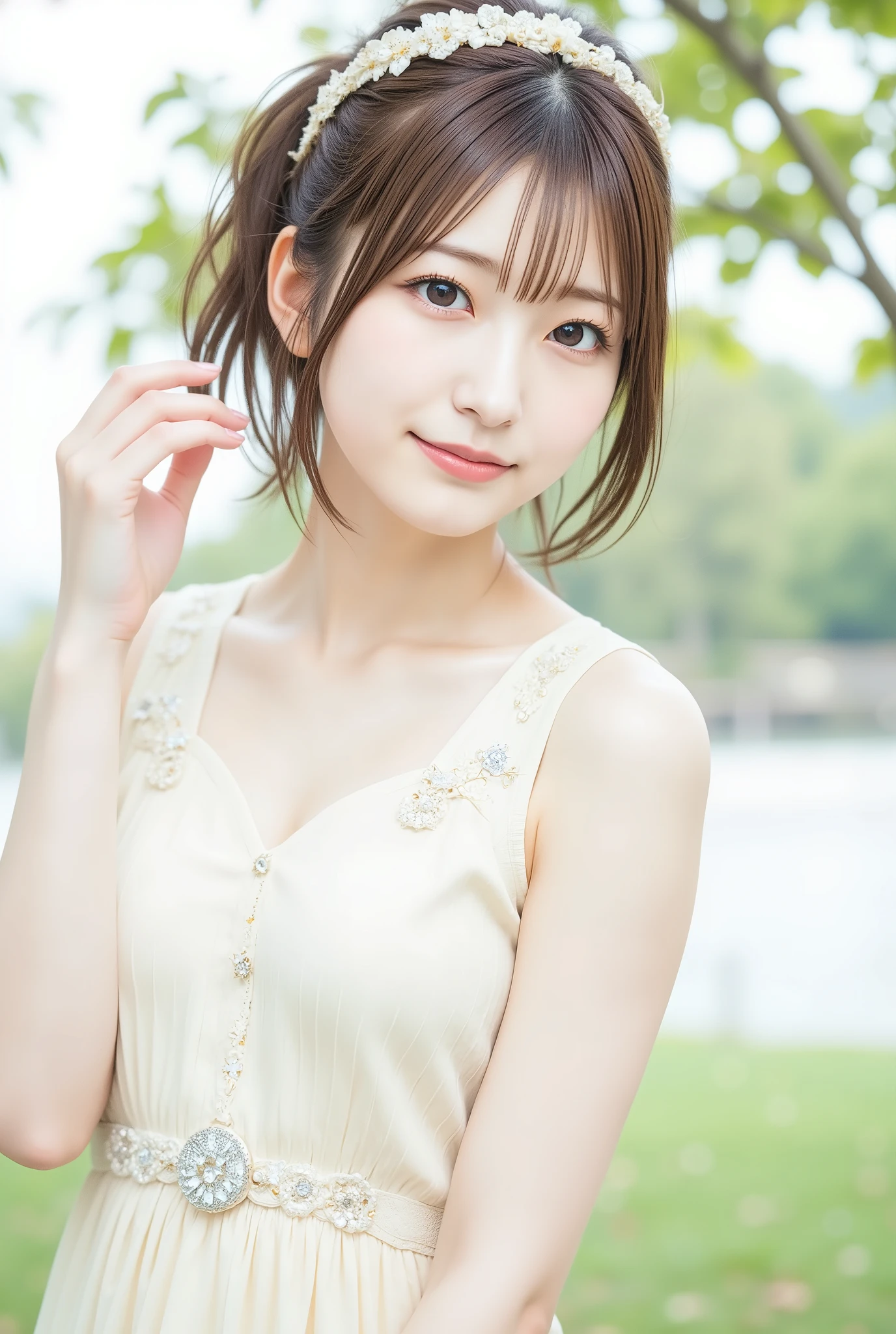 commemorative photo at a park where you can see the ocean、 in 8K,Best Quality:1.4, 超A high resolution:1.5, (photorealistic:1.4),masterpiece:1.2,(top-quality:1.4)、Raw photo、1a japanese girl、Cute、 (RAW Photo:1.2), (Photorealistic:1.4), beautiful detailed girl surrounded by thugs, ((very well detailed eyes and face, beautiful and detailed eyes, very detailed face、has a smiling face)), high resolution, very well detailed, Highest Quality, masterpiece,great, fine details, Highest Quality, 1 girl, ((dynamic pose)), ((miniskirt), (Shy smile:1.5), Smooth skin、30-years old:1.5、Beautiful black eyes、natural skin textures:1.3, realistic eyes and face details、 (Brown medium hair),、middlebreasts、angle from below、Summer Day、 beautiful feet、A date with her、miniskirt、best smiles