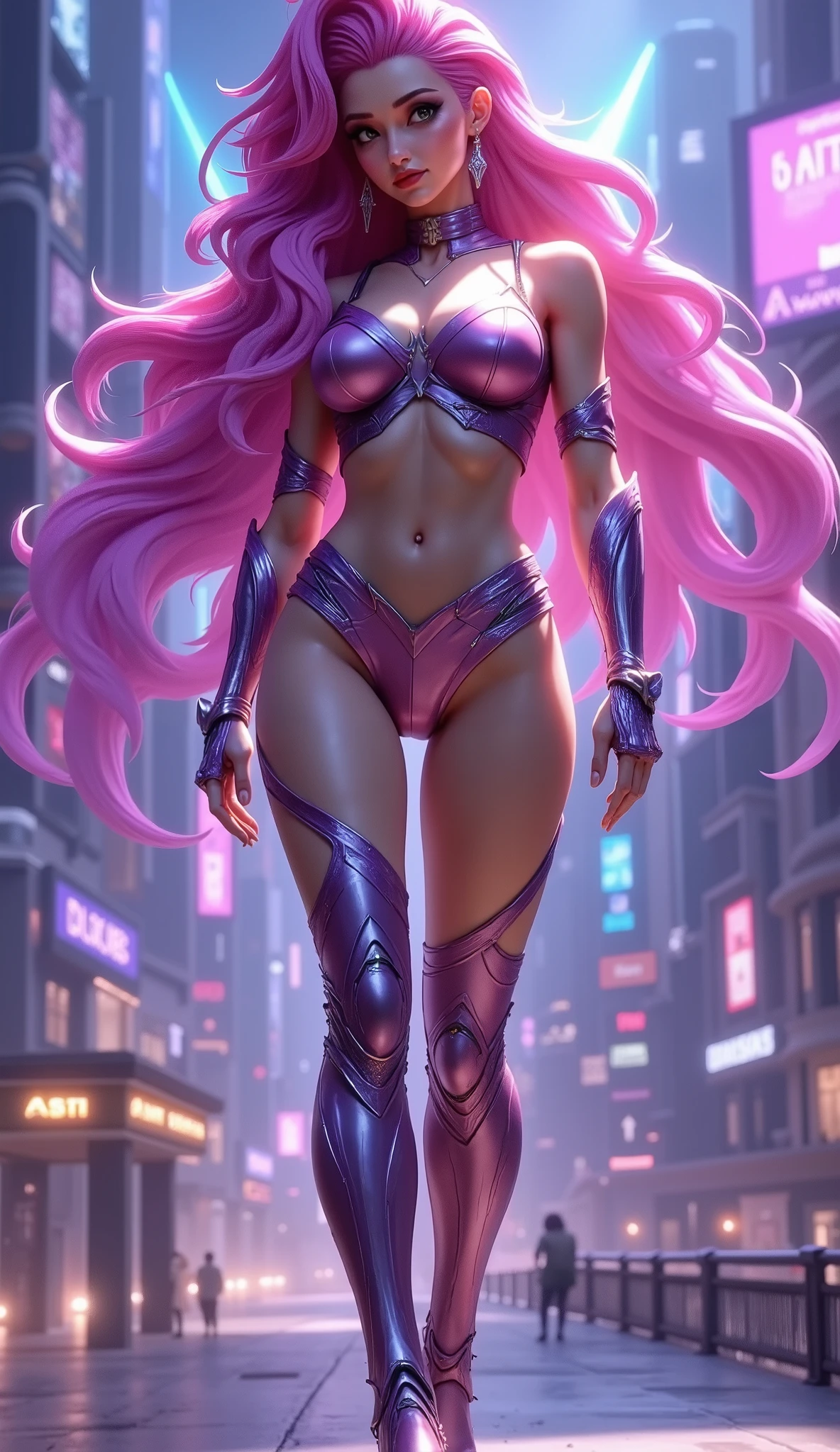 (megan fox), (1 girl), young girl, masculine physique, seductive face, seductive look, long pink hair, perfect muscular body, long thin legs, latex panties, sissy, choker, (huge muscular shoulders:1.45), (full body shot), MeganF_SoloTI_v1