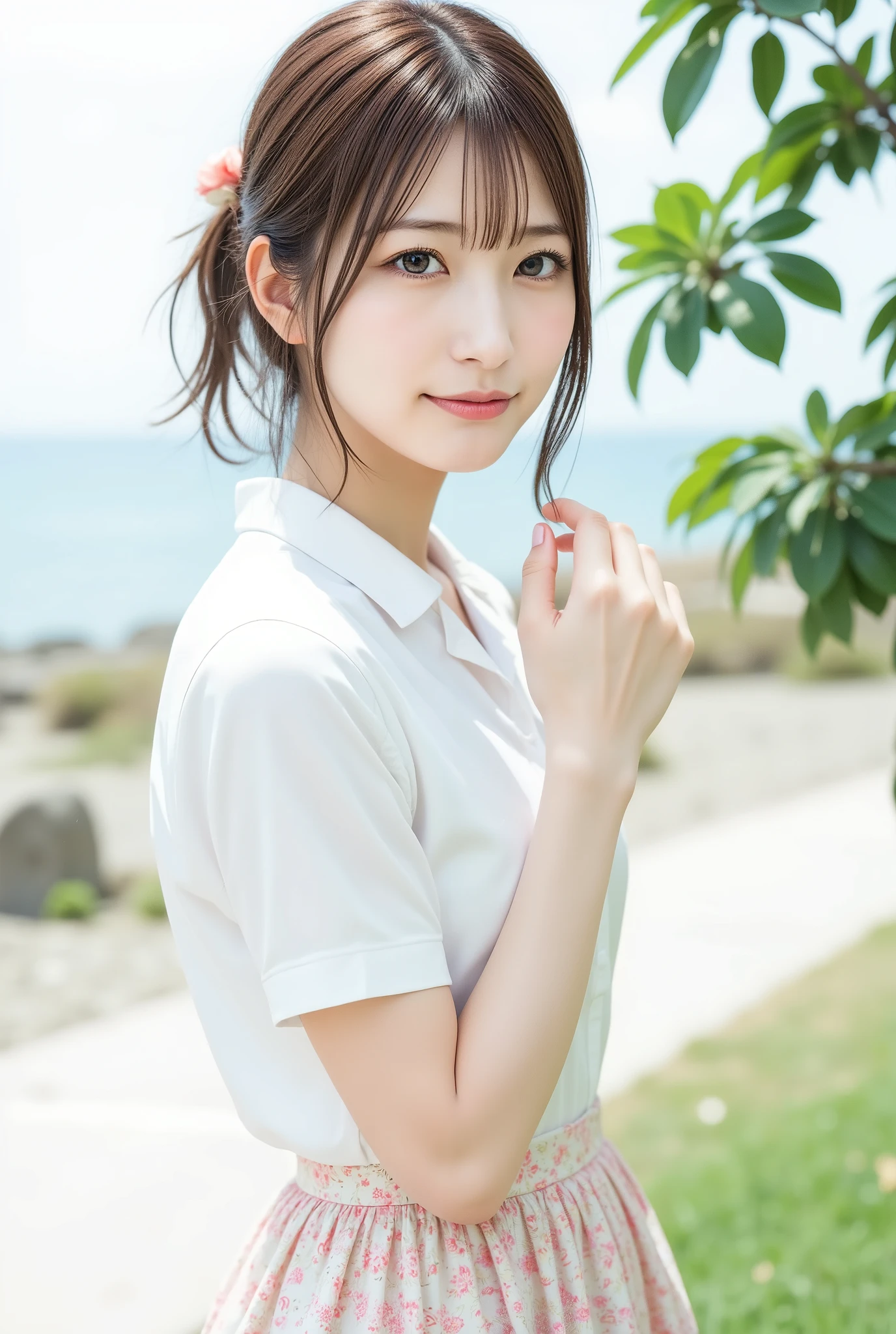 commemorative photo at a park where you can see the ocean、 in 8K,Best Quality:1.4, 超A high resolution:1.5, (photorealistic:1.4),masterpiece:1.2,(top-quality:1.4)、Raw photo、1a japanese girl、Cute、 (RAW Photo:1.2), (Photorealistic:1.4), beautiful detailed girl surrounded by thugs, ((very well detailed eyes and face, beautiful and detailed eyes, very detailed face、has a smiling face)), high resolution, very well detailed, Highest Quality, masterpiece,great, fine details, Highest Quality, 1 girl, ((dynamic pose)), ((miniskirt), (Shy smile:1.5), Smooth skin、30-years old:1.5、Beautiful black eyes、natural skin textures:1.3, realistic eyes and face details、 (Brown medium hair),、middlebreasts、angle from below、Summer Day、 beautiful feet、A date with her、miniskirt、best smiles
