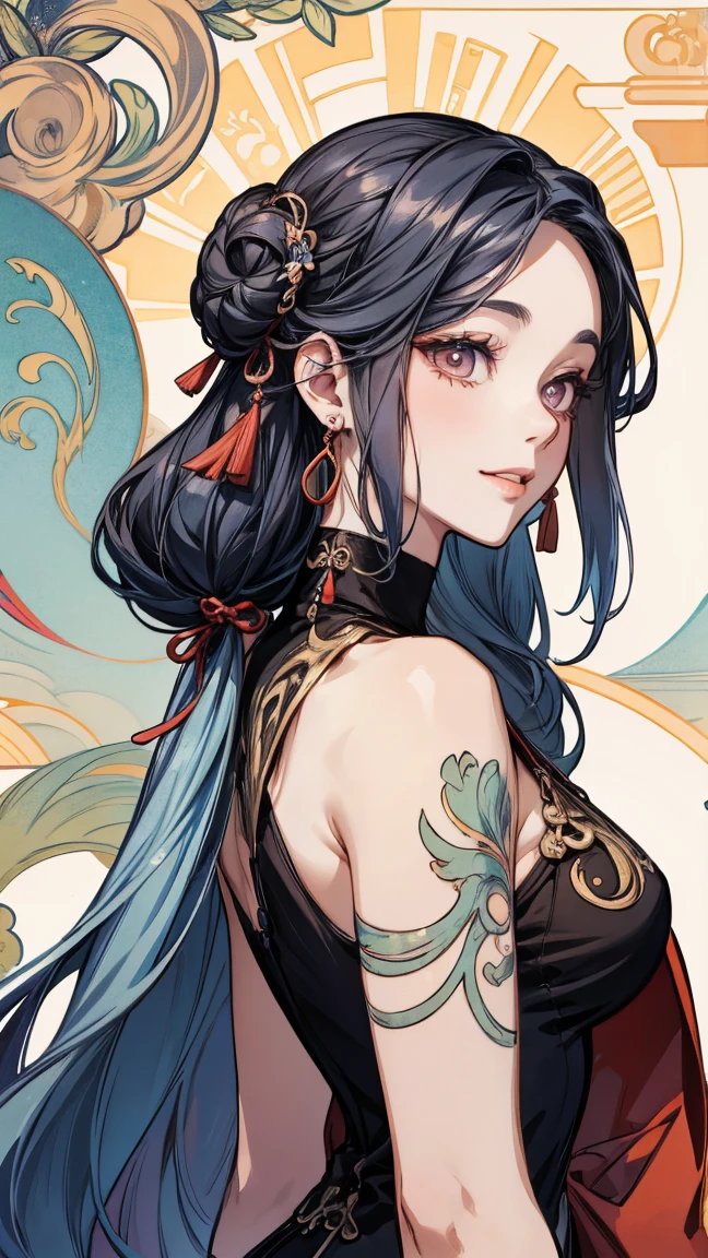（tmasterpiece：1.2，best qualtiy），（Very detailed face，Real pictures，Realistic skin，photorealistic body，Complicated details），独奏，1 milf，rcasual，ukiyoe painting，cropped shoulders，（aquarelle：1.3），Oiran，