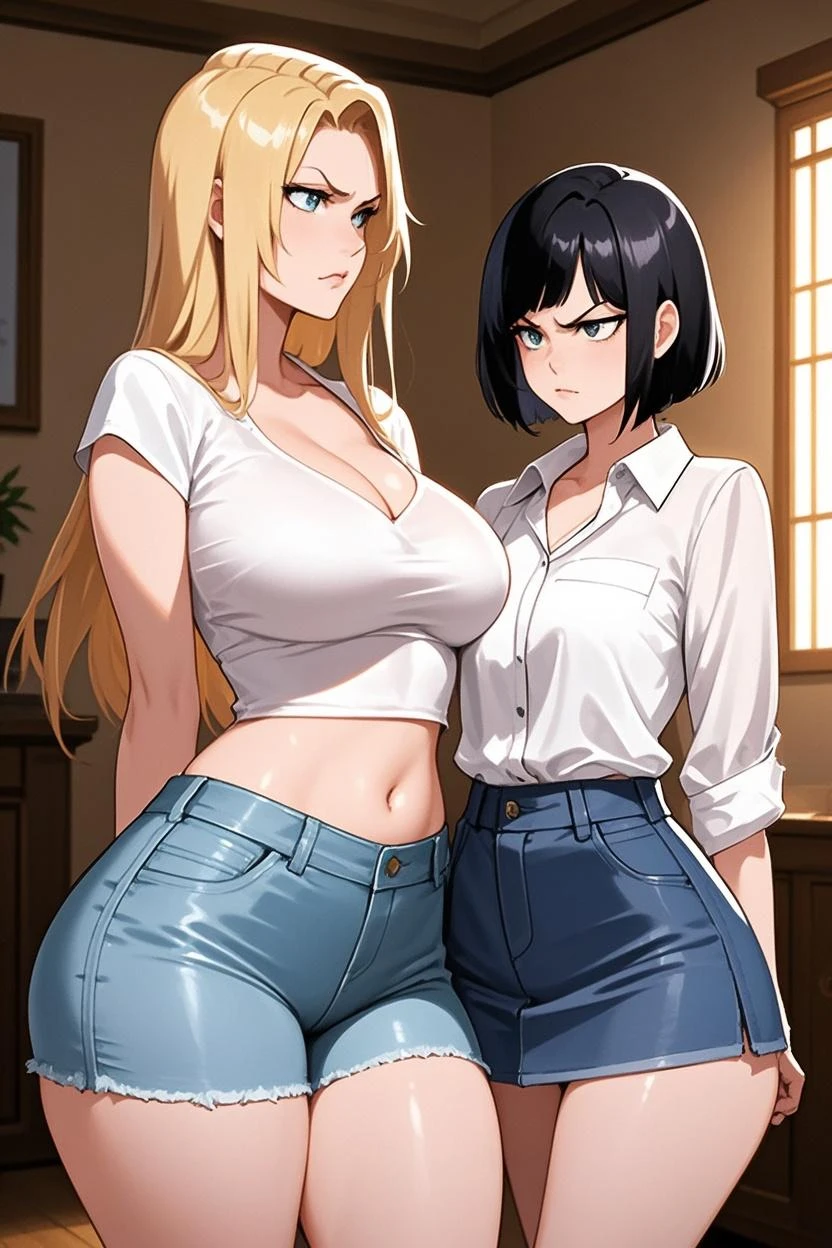 huge breasts, huge ass, big thighs, small waist, white hair, luscious messy hair, tall(adult), fluffy shirt tucked in, skinny jeans, perky nipples, pouty face, sitting on knees