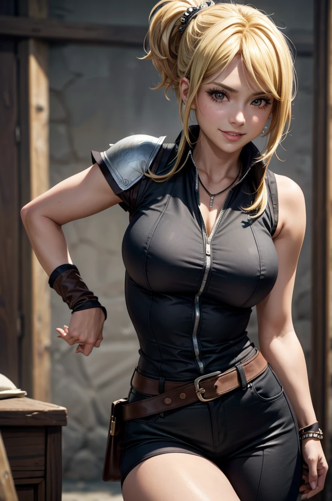 8K、Blonde short bob hair,1little girl,very small breasts,girl swordsman,Rugged look,cinematic wonder:Mortal Kombat Girl&#39;s ultra-realistic glow in Unreal Engine 5,Very small cleavage、Light equipment、Jet black exterior,Black pants,red precise pattern work,Blue eyes、Equipped with one-handed sword,Creates an enchanting spectacle of strength and elegance。red earrings in ears,Even the smoky air swirling around me、Captured in stunning ultra-high definition 8K detail、It will take you to a world where myth and reality intertwine.。超A high resolution、super realistic skin、Flashy action scenes,Tall little girl,Blonde short bob hair,Look at viewers,a very strong wind blows,Hold the sword correctly(ultra precise detailed),