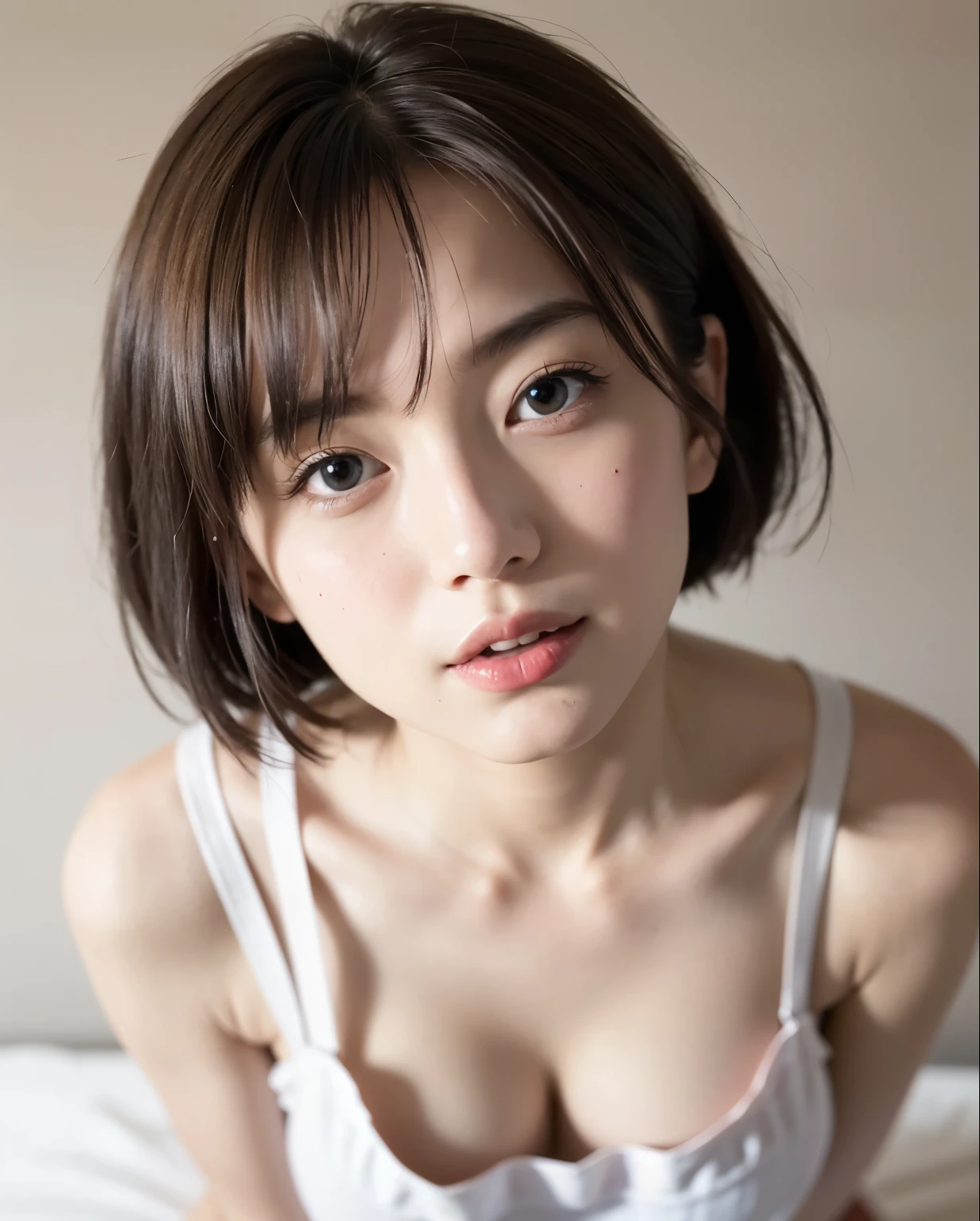 (8k、 RAW Photos、Highest quality、 High resolution:1.1)、 (超Realisticな:1.4)、(Realistic、 Realistic:1.3)、The Beauty of Japan、((Upper Body:1.3))、Grabbing baby dolls and bare skin、holding panties 、 (プレゼントとしてのDirty pantiesー)、(Detailed silk panties:1.1)、Focus Panties、(blush:1.3)、(Dirty panties:1.3)、With an embarrassed face、Bobcut、Cleavage、Covered nipples