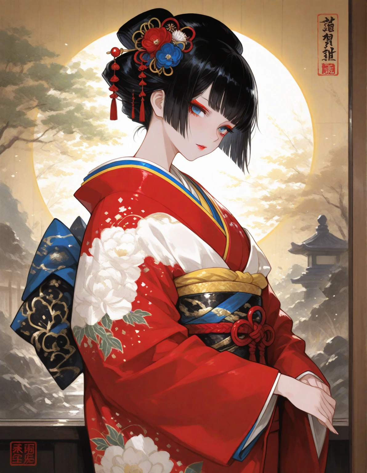 Anime girl, long dress, revealing, chinese theme