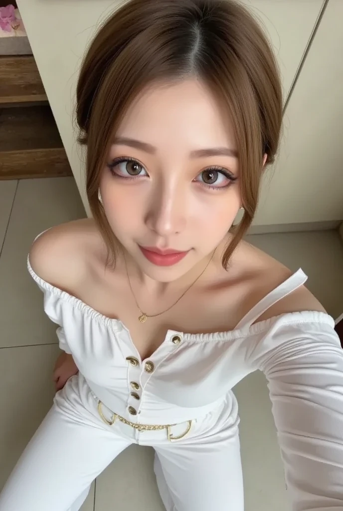 ((Highest quality、8k、masterpiece:1.3))、One Girl、Gentle and caring beauty:1.3、(Casual Hairstyles、Leaked milk:1.2)、Naked Boobs:1.1、Fully transparent chest patch、Flipped、bikini、Very beautiful face、Delicate eyes、double eyelid、office、Being interviewed