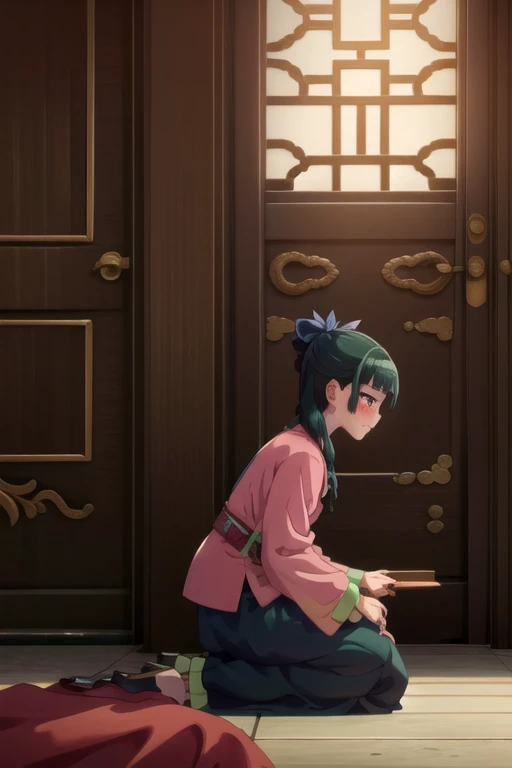 maomao_(kusuriya_no_hitorigoto),
green_hair, blue_eyes, bangs, long_hair, blunt_bangs, freckles, hair_ornament, japanese_clothes, long_sleeves, green_kimono, blue_ribbon, single_hair_bun,

"BREAK
fully clothed woman, 
(girl in seiza position, girl sitting in traditional Japanese style, girl in kneeling pose, girl's legs folded under her body, girl sitting on her heels, girl with calm expression, girl in Japanese setting:1.5), 
girl giving a handjob, female giving a handjob, girl stroking penis, female stroking penis, girl jerking off a man, female handjob, 
(beside the man's body:1.5), 
(woman in side pose:1.5), 
BREAK
1man, 
fat man, 
naked man, 
lying on back, supine position, laying down facing up, 
(:1.5), 
cumshot, 
BREAK
indoors, inside a room, interior, cozy room, 
close embrace, intimate pose, blushing, embarrassed expression, sensual atmosphere, 
dynamic pose, motion blur, body in motion, rhythmic movement, intense motion, thrusting, expressive movement, 
BREAK"