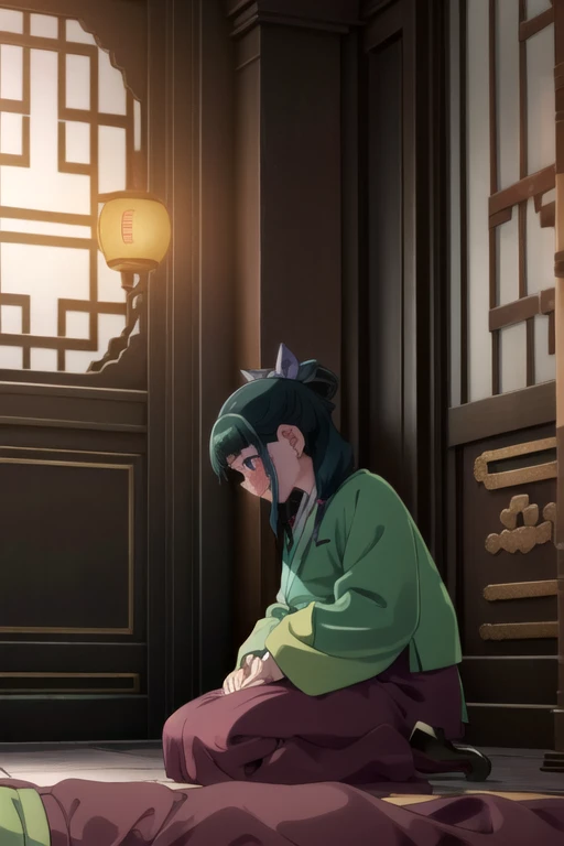 maomao_(kusuriya_no_hitorigoto),
green_hair, blue_eyes, bangs, long_hair, blunt_bangs, freckles, hair_ornament, japanese_clothes, long_sleeves, green_kimono, blue_ribbon, single_hair_bun,

"BREAK
fully clothed woman, 
(girl in seiza position, girl sitting in traditional Japanese style, girl in kneeling pose, girl's legs folded under her body, girl sitting on her heels, girl with calm expression, girl in Japanese setting:1.5), 
girl giving a handjob, female giving a handjob, girl stroking penis, female stroking penis, girl jerking off a man, female handjob, 
(beside the man's body:1.5), 
(woman in side pose:1.5), 
BREAK
1man, 
fat man, 
naked man, 
lying on back, supine position, laying down facing up, 
(:1.5), 
cumshot, 
BREAK
indoors, inside a room, interior, cozy room, 
close embrace, intimate pose, blushing, embarrassed expression, sensual atmosphere, 
dynamic pose, motion blur, body in motion, rhythmic movement, intense motion, thrusting, expressive movement, 
BREAK"
