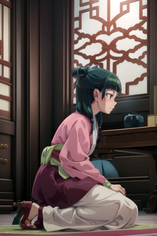 maomao_(kusuriya_no_hitorigoto),
green_hair, blue_eyes, bangs, long_hair, blunt_bangs, freckles, hair_ornament, japanese_clothes, long_sleeves, green_kimono, blue_ribbon, single_hair_bun,

"BREAK
fully clothed woman, 
(girl in seiza position, girl sitting in traditional Japanese style, girl in kneeling pose, girl's legs folded under her body, girl sitting on her heels, girl with calm expression, girl in Japanese setting:1.5), 
girl giving a handjob, female giving a handjob, girl stroking penis, female stroking penis, girl jerking off a man, female handjob, 
(beside the man's body:1.5), 
(woman in side pose:1.5), 
BREAK
1man, 
fat man, 
naked man, 
lying on back, supine position, laying down facing up, 
(:1.5), 
cumshot, 
BREAK
indoors, inside a room, interior, cozy room, 
close embrace, intimate pose, blushing, embarrassed expression, sensual atmosphere, 
dynamic pose, motion blur, body in motion, rhythmic movement, intense motion, thrusting, expressive movement, 
BREAK"