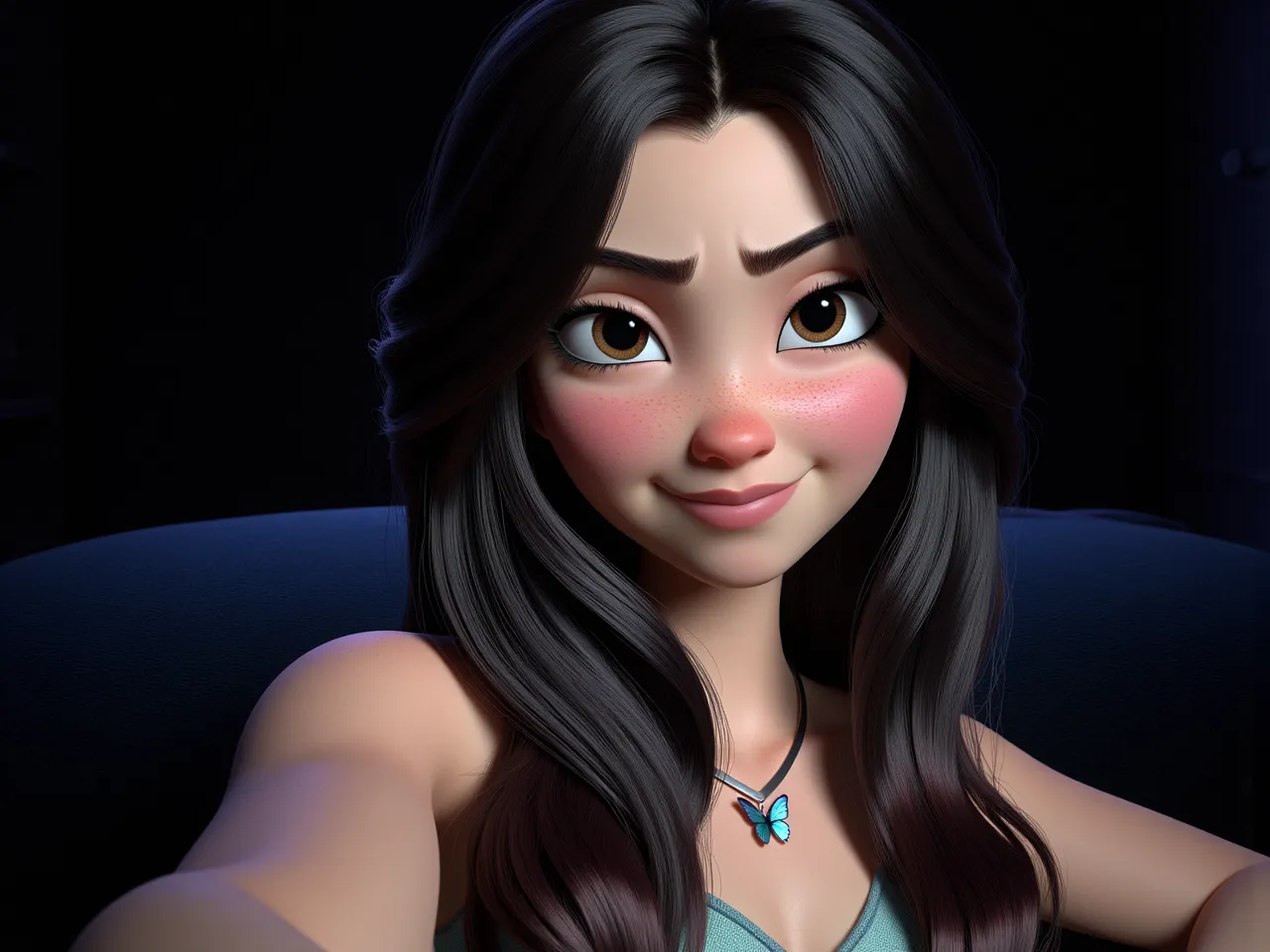 Uma mulher branca estila Disney pixar com cabelo preto, alta qualidade, melhor qualidade