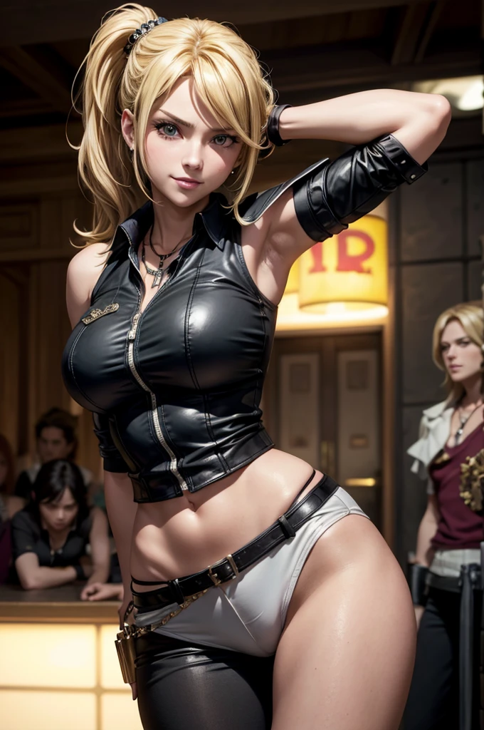 ((最high quality, 8K, masterpiece: 1.3, Ultra HD, high quality, 最high quality, High resolution, realism)) 、A 22-year-old extremely beautiful white woman、Slender figure、Hair color blonde、blue eyeedium Hair、Straight Hair、smile、Background blur((depth of field))、Aerial perspective((atmospheric perspective))、I want my head to stay off screen、Put an anklet on your ankle、Wearing red nail polish、I have a peticure、Slender body、Pole dancer、Pole dancing、sexy pose