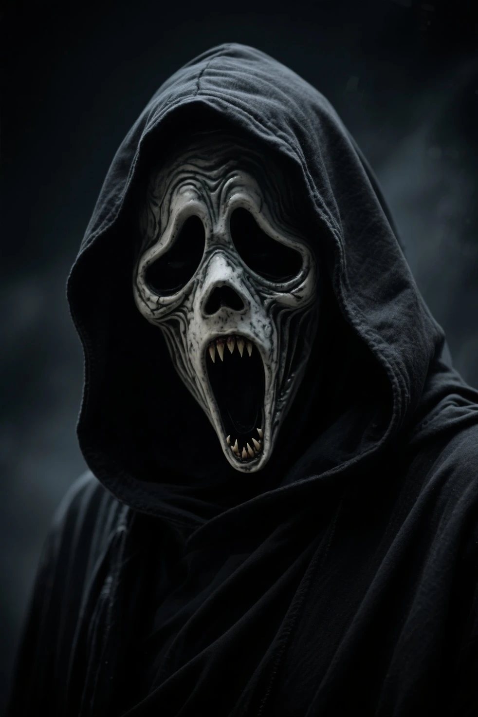 Detailed face of a scary angry ghost in a dark and chilling environment that represents terror, horror and suspense at its best, a paranormal world with realistic textures in 8k