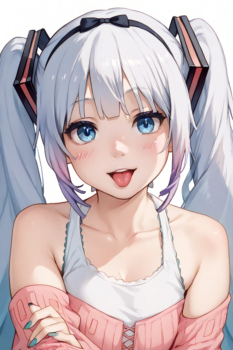 1girl, labrynth, silver hair, grey eyes, large breasts, horns, cleavage, white dress, silver castle, ivory, exquisite, chandelier, smug, hand over mouth,
white interior,