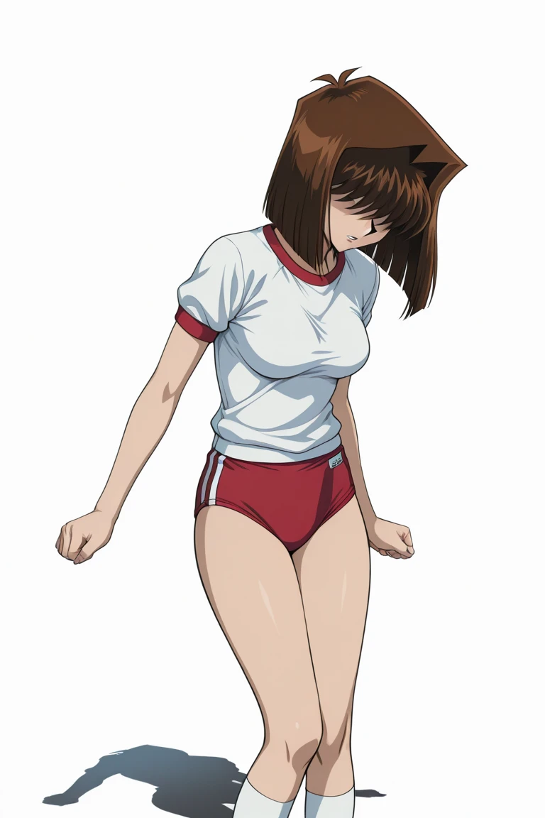 solo,1 girl,cum in pussy,lying on back,bottomless,vagina,spread legs,pubic hair,arms up behind,topless,show off nipples,large breasts,shinososaki, shino sosaki, short hair, brown hair, hair between eyes, (brown eyes:1.5), smile, 
BREAK indoors, bed,
BREAK looking at viewer,
BREAK (masterpiece:1.2), best quality, high resolution, unity 8k wallpaper, (illustration:0.8), (beautiful detailed eyes:1.6), extremely detailed face, perfect lighting, extremely detailed CG, (perfect hands, perfect anatomy),