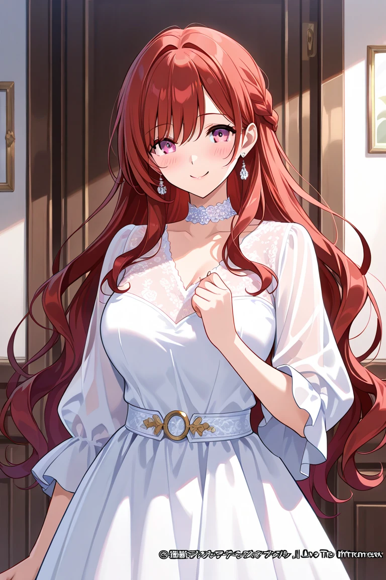 a woman with long red hair, beautiful detailed eyes, beautiful detailed lips, extremely detailed face, longeyelashes, cutesexyrobutts, anatomically correct, standing at a doorway, one leg raised, anime style, (best quality,4k,8k,highres,masterpiece:1.2),ultra-detailed,(realistic,photorealistic,photo-realistic:1.37),extremely detailed anatomy, vivid colors, dramatic lighting,cinematic,intricate detail,elegant
