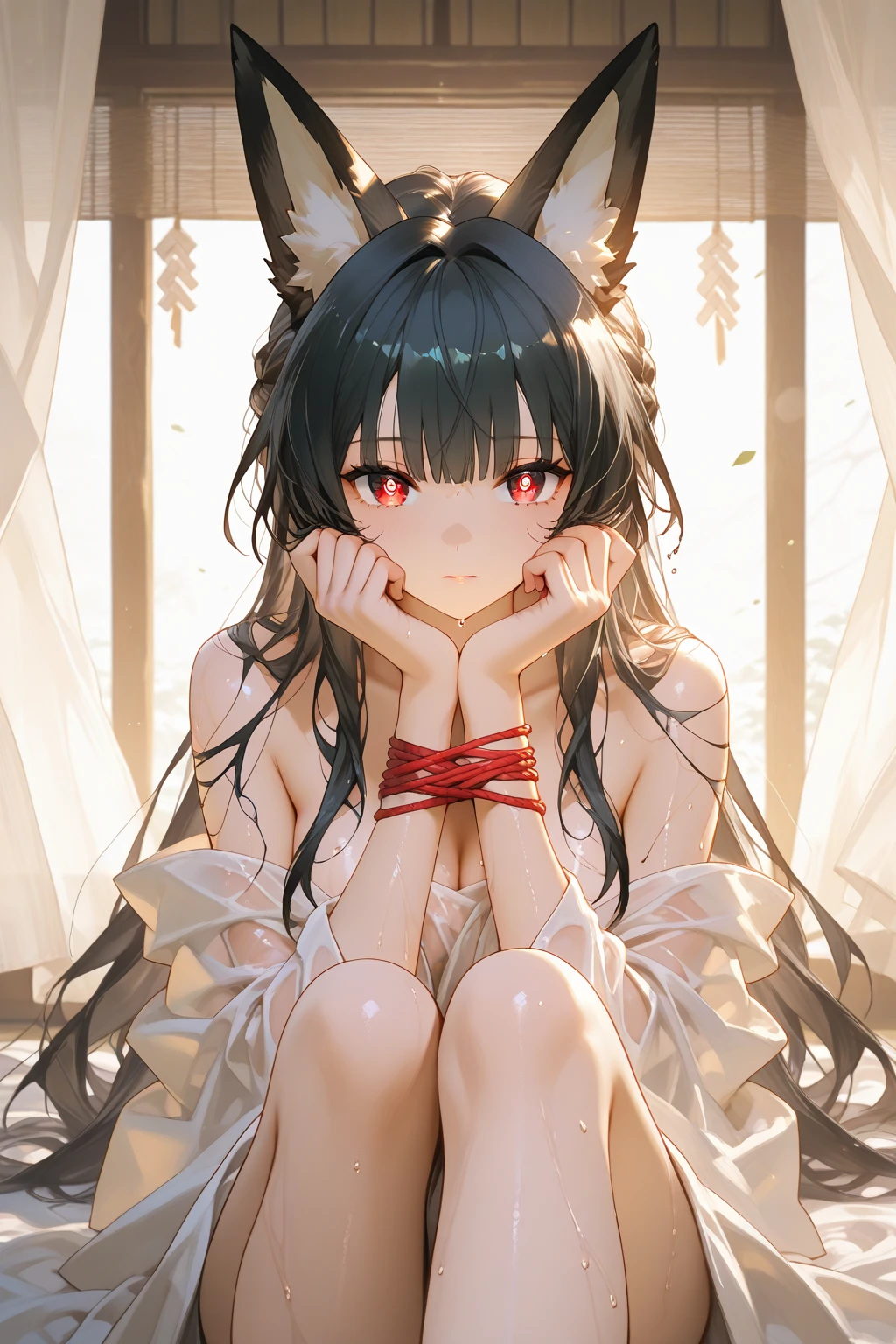 Full body, beautiful bosom, wearing a slightly revealing floral yukata, beautiful glossy black obi, masterpiece, hot and languid expression, slightly sweaty, 8K quality, black hair, hair down in front, hair back in a bun, flower hair ornament, cute round eyes with a pair of beady eyes like in a Japanese anime.
