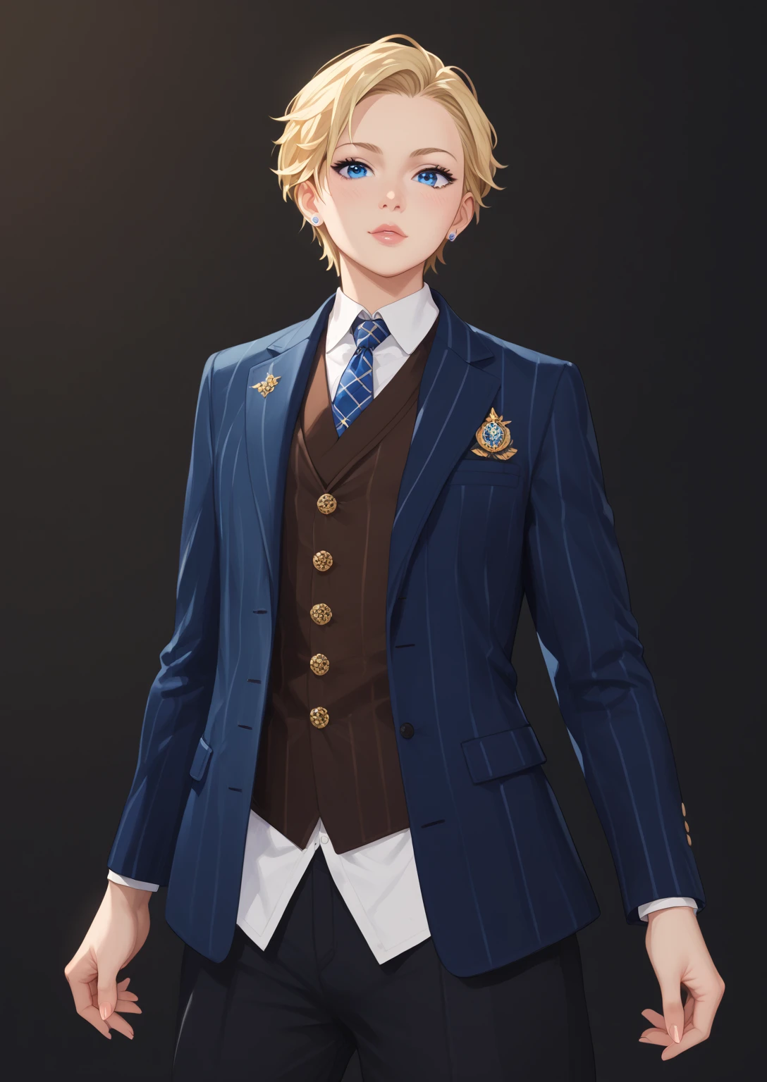 blonde hair, blue eyes