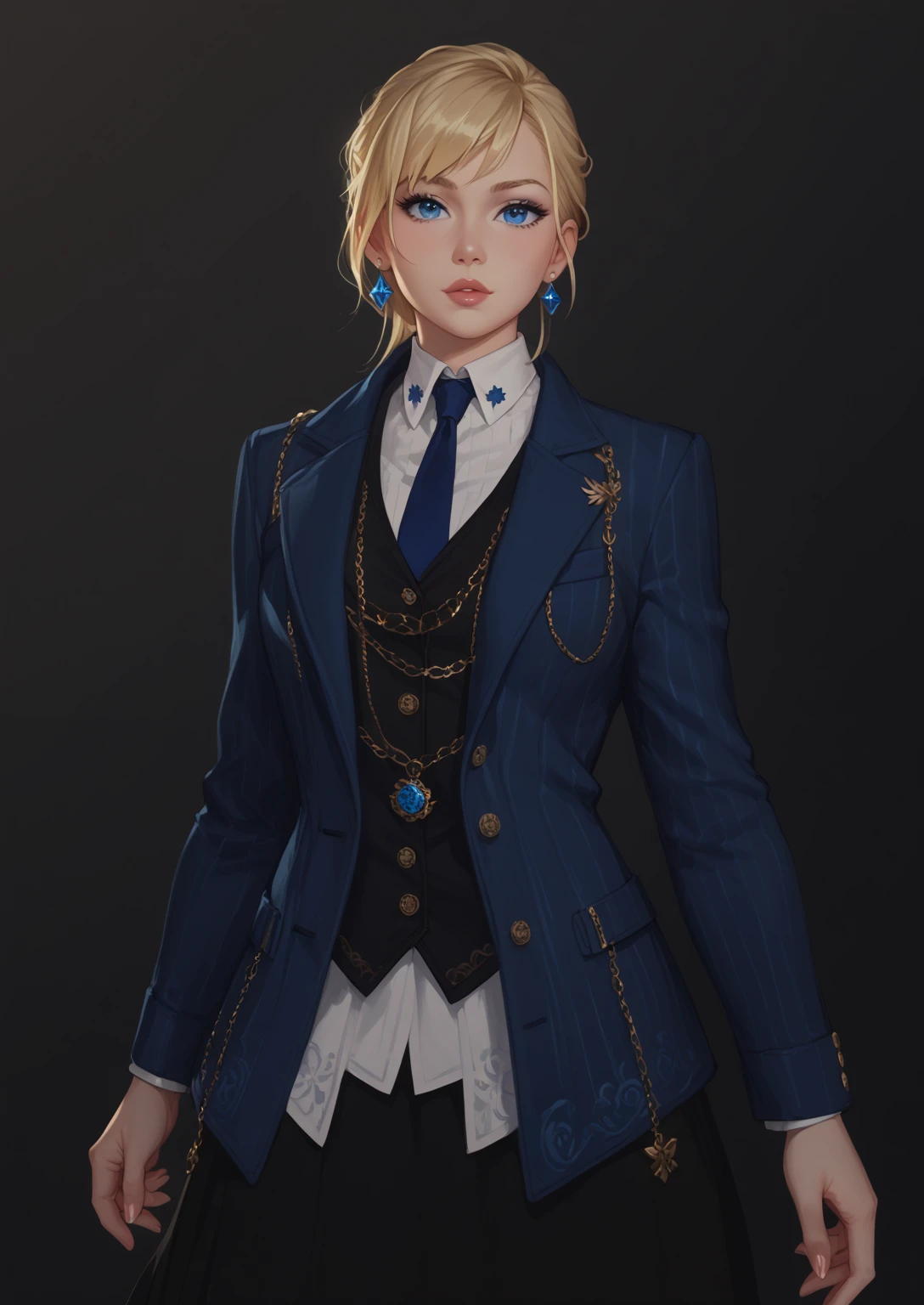 blonde hair, blue eyes